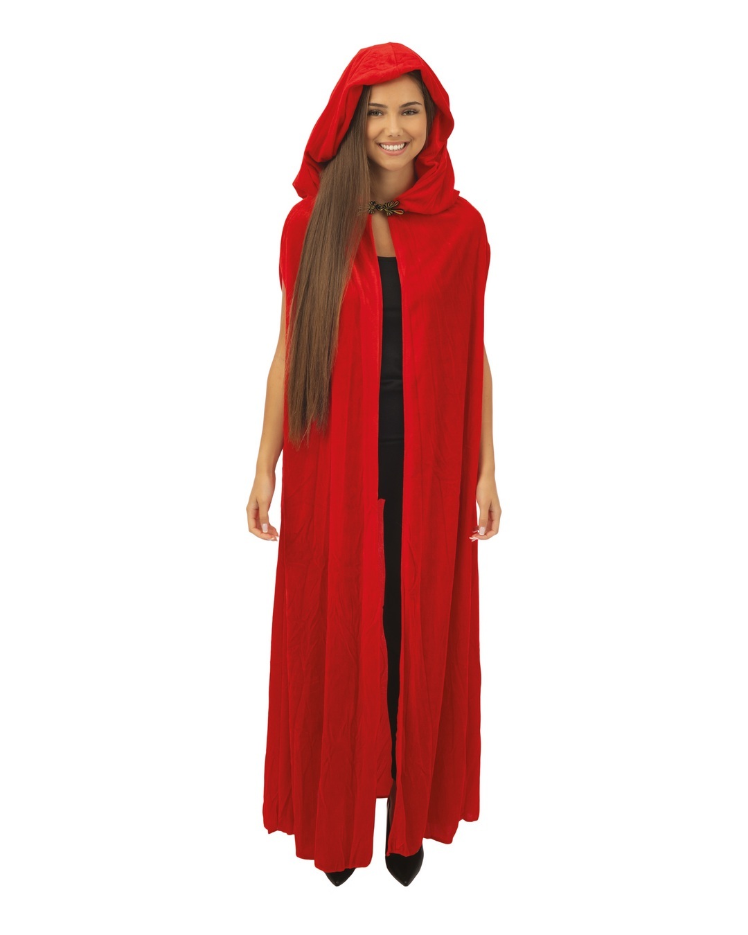 CAPE A CAPUCHE LONGUE VELOURS ROUGE