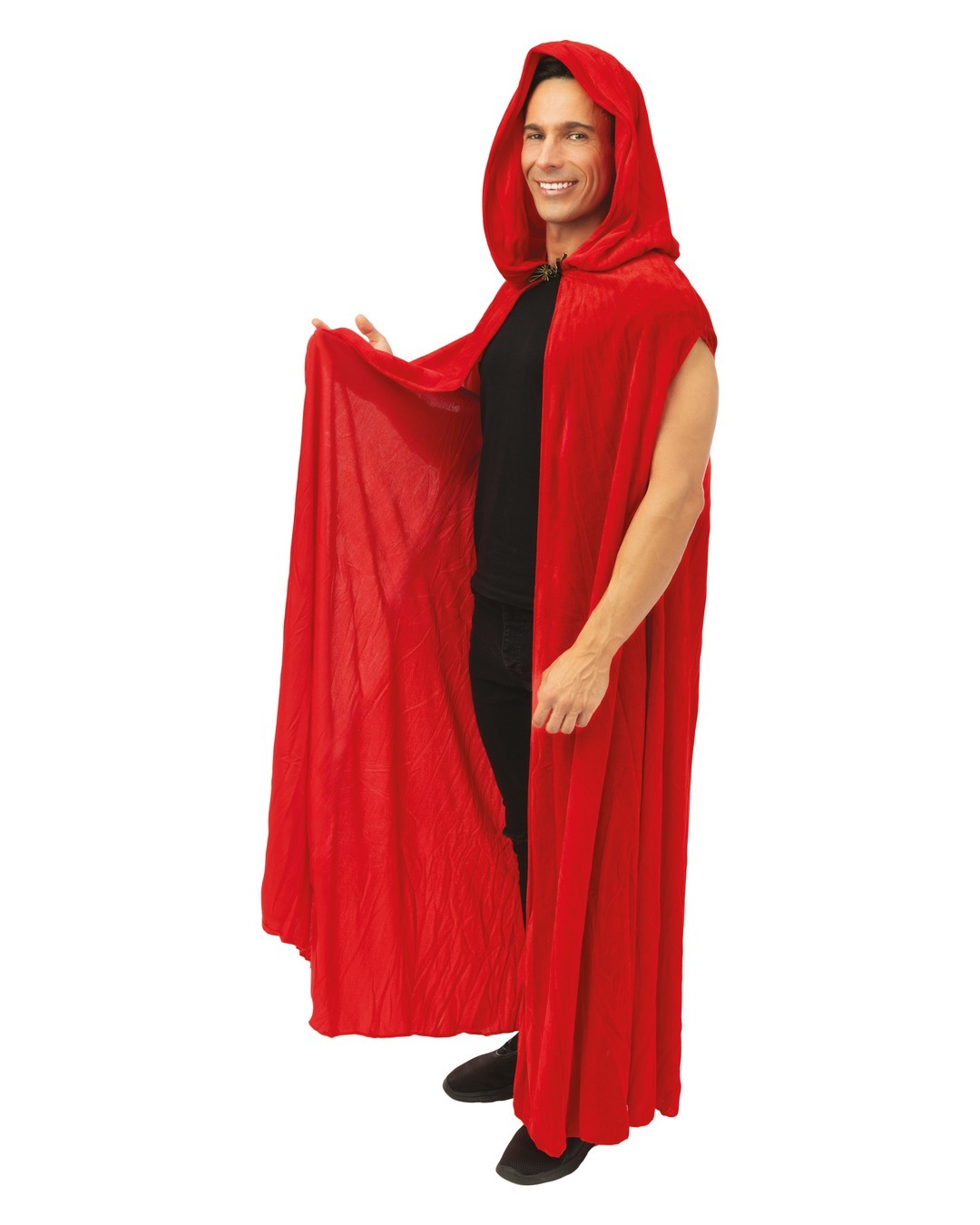 CAPE A CAPUCHE LONGUE VELOURS ROUGE 2jpg