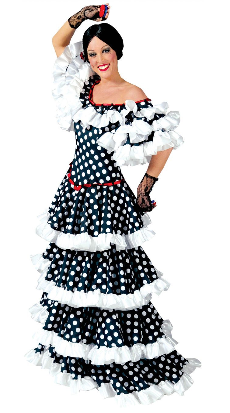 roble flamenca espagnole noire a pois blancs