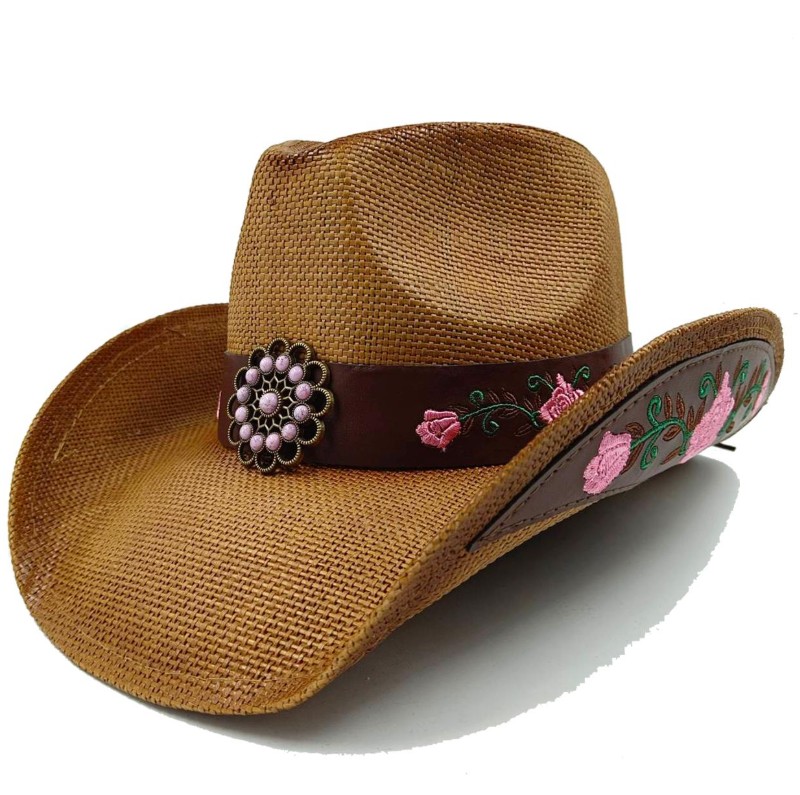 chapeau western paille broe rose