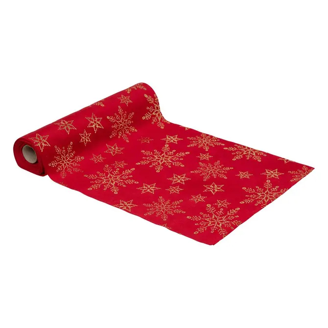 CHEMIN DE TABLE VELOURS ROUGE FLOCONS DE NEIGES 2