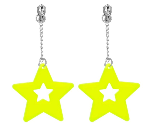 BOUCLES oreilles fluo jaune etoile 1