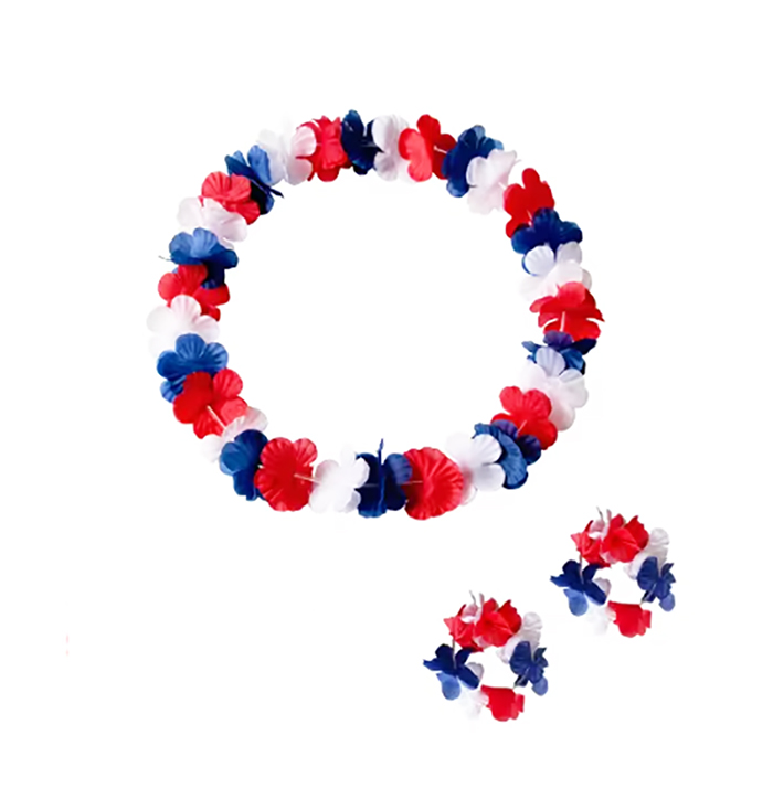 KIT TOUR DE TETE ET 2 BRACELETS HAWAIEN FRANCE TRICOLORE SUPPORTER