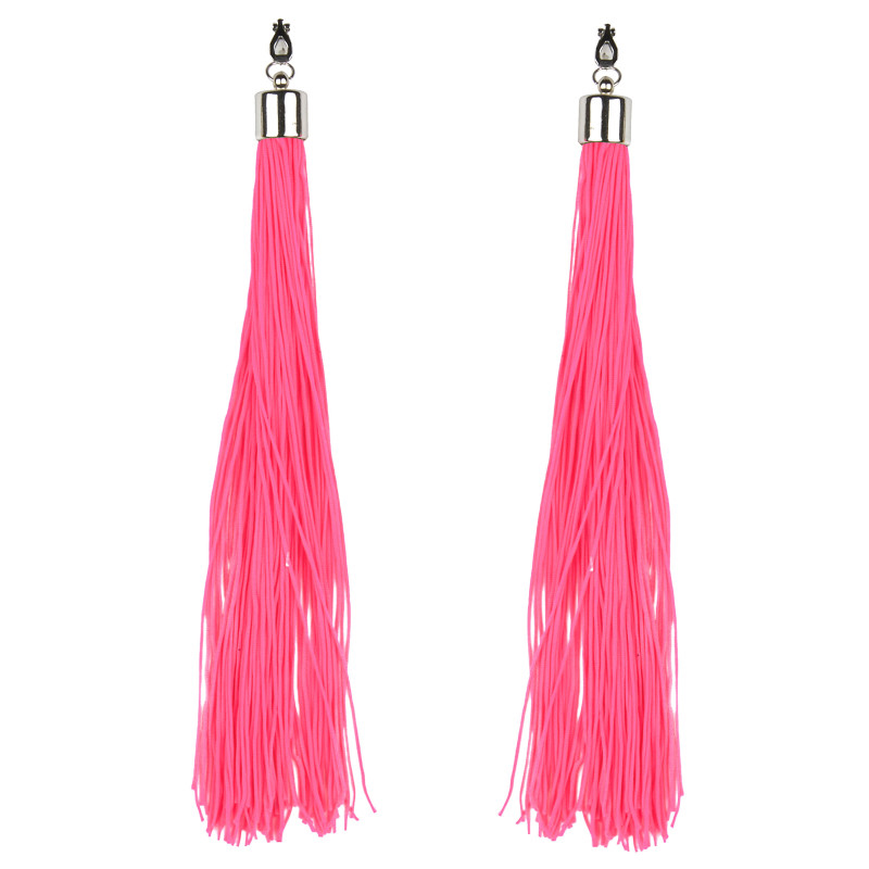BOUCLE OREILLE PENDANT FIL ROSE FLUO