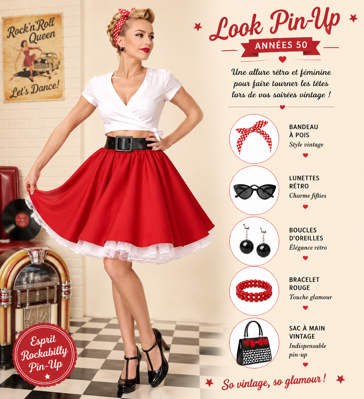 jupe rock pin up rouge
