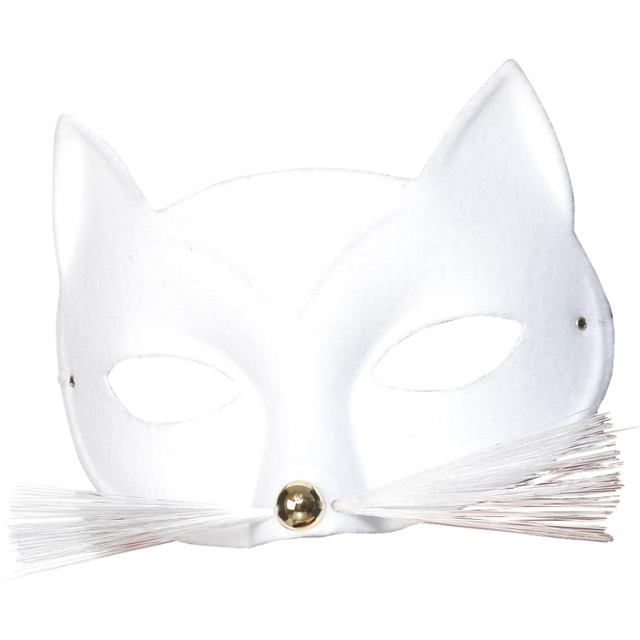 MASQUE DE CHAT BLANC EN VELOURS AVEC MOUSTACHES