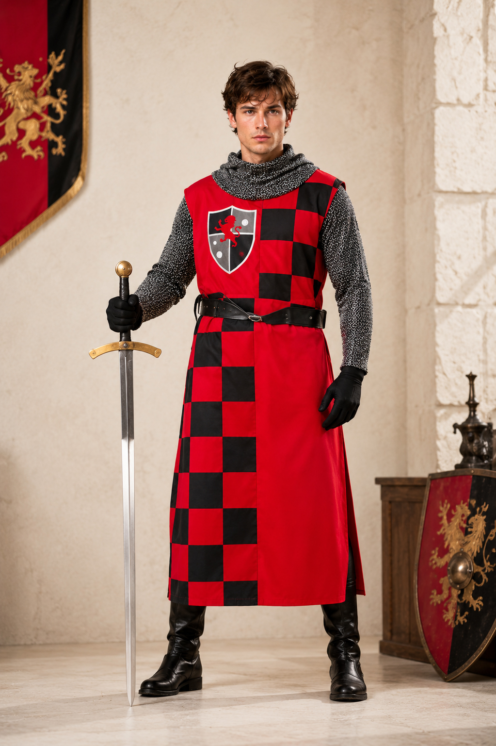 surcot medieval rouge et noir