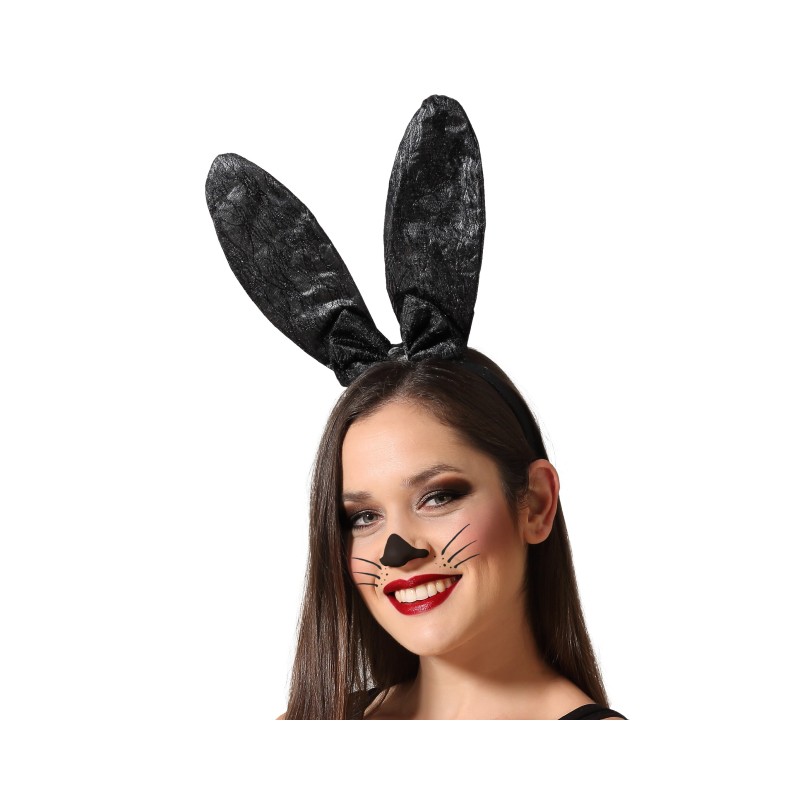 SERRE TETE OREILLES LAPIN VELOURS NOIR