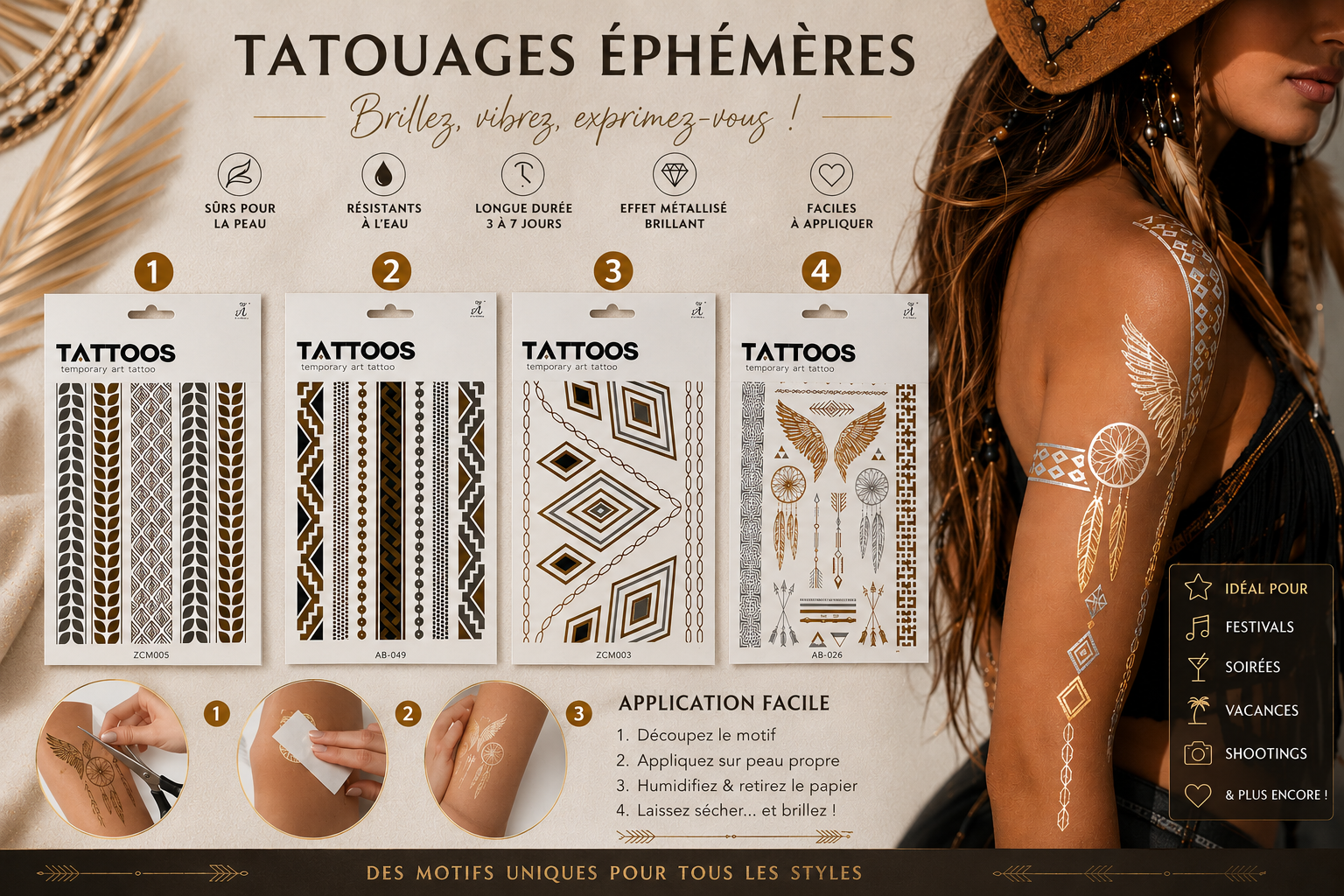 TATOUAGES EPHEMERES METALLISES 1