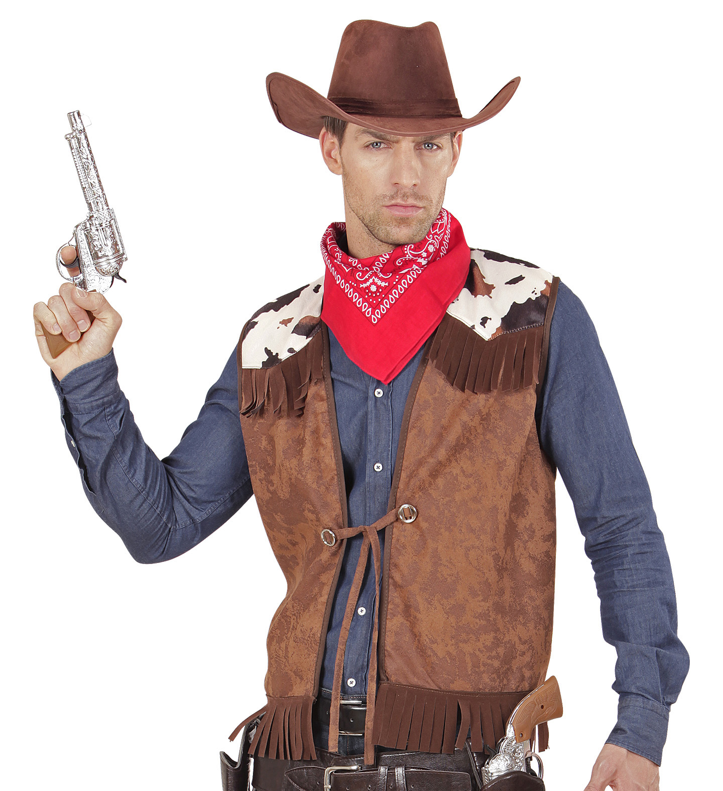 GILET COWBOY TISSU ET EMPIECEMENT VACHE  1