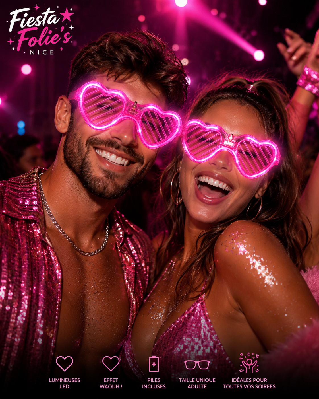 lunettes coeurs lumineuses roses 1