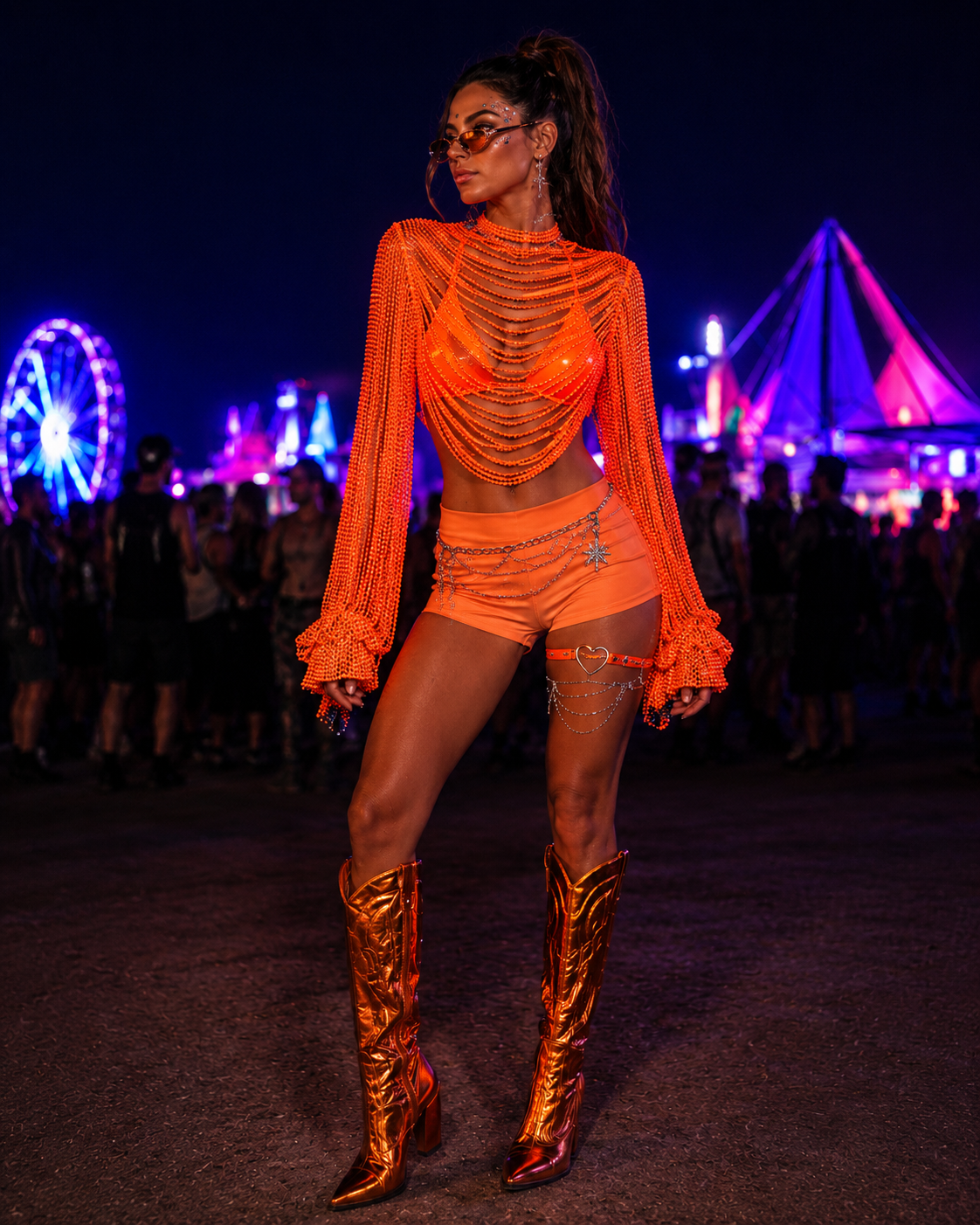 poncho strass orange fluo