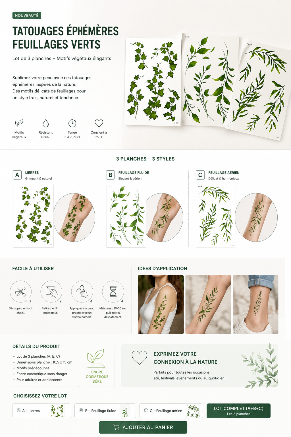 TATOUAGES EPHEMERES FEUILLES