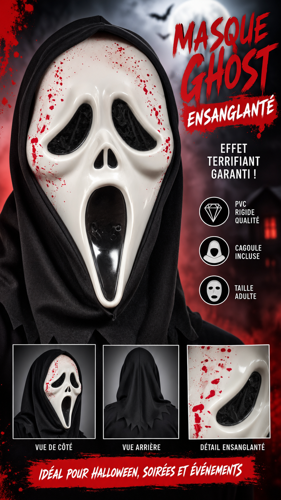 masque scream ensanglante pvc