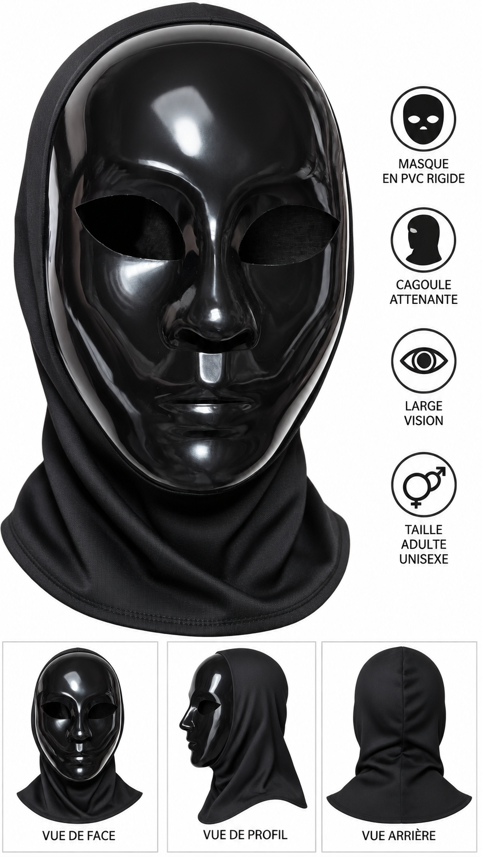 masque pvc noir avec cagoule 1