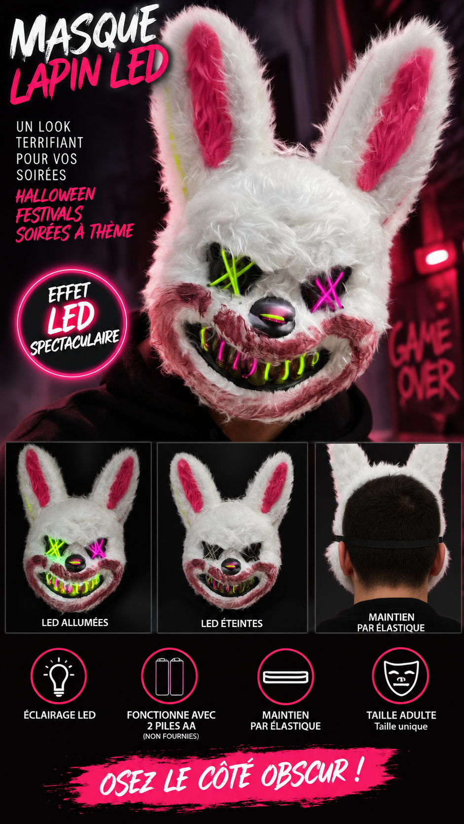 MASQUE LAPIN TUEUR LED