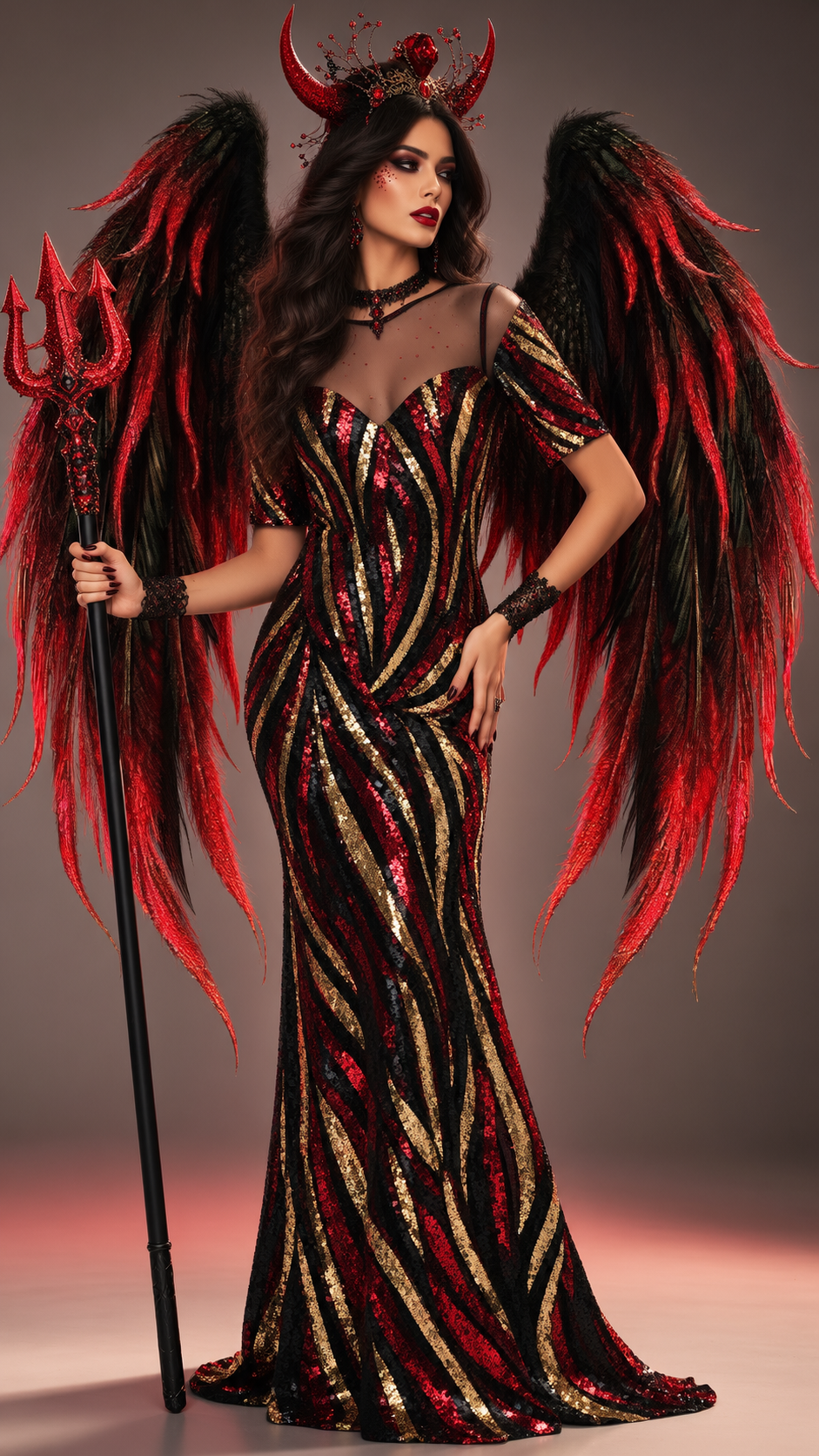 ROBE LONGUE DIABLESSE PAILLETTES LUXES 2