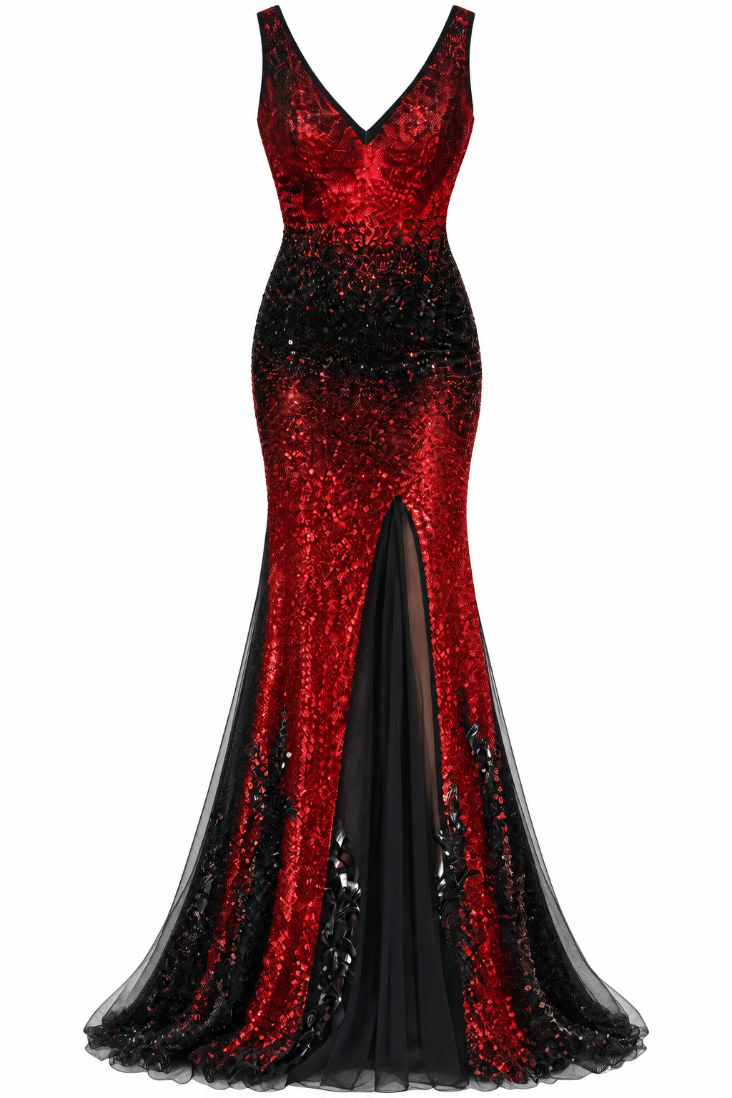 robe longues paillettes noires et rouges 1
