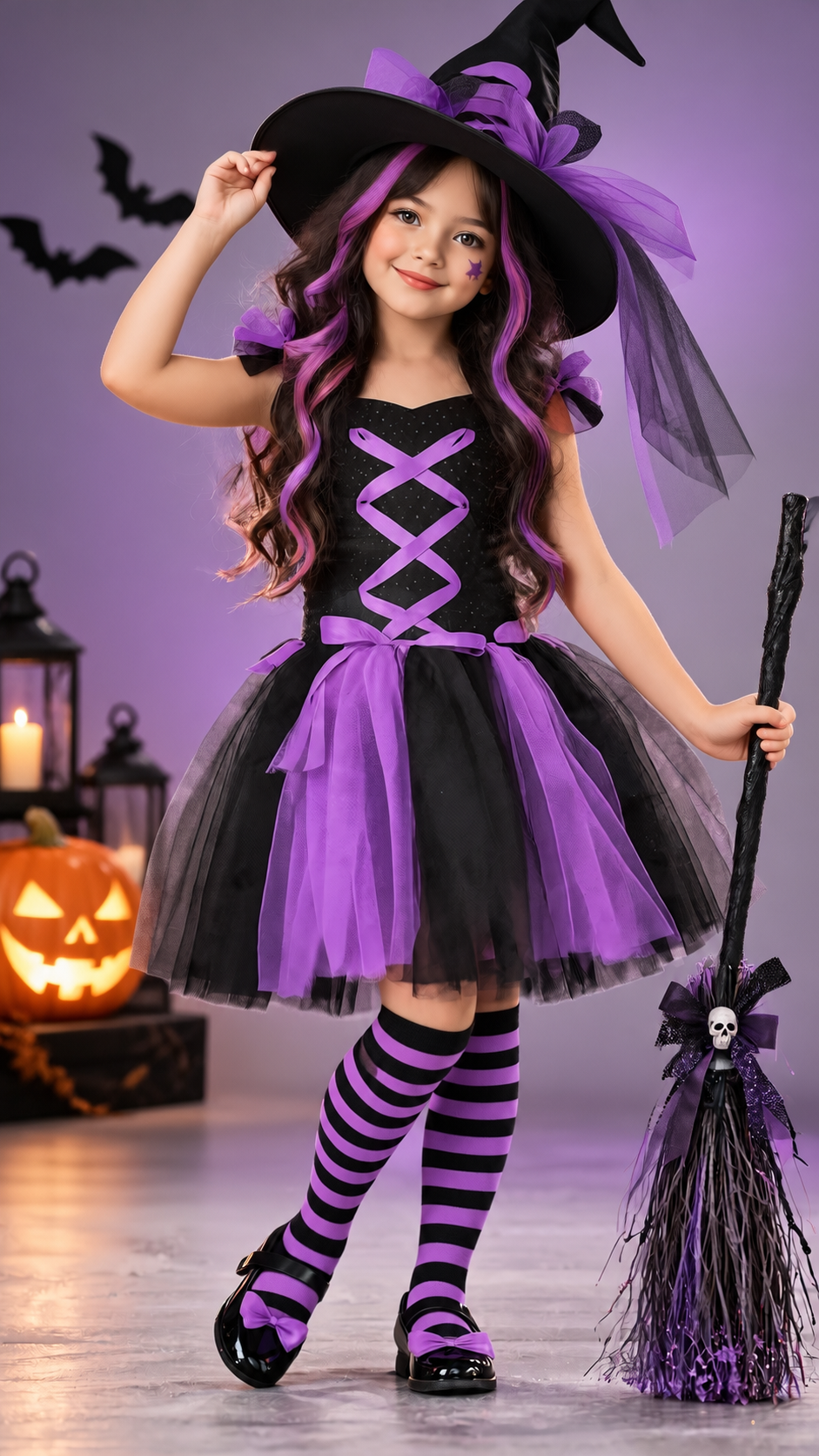 deguisement soriciere tulle noire et violine