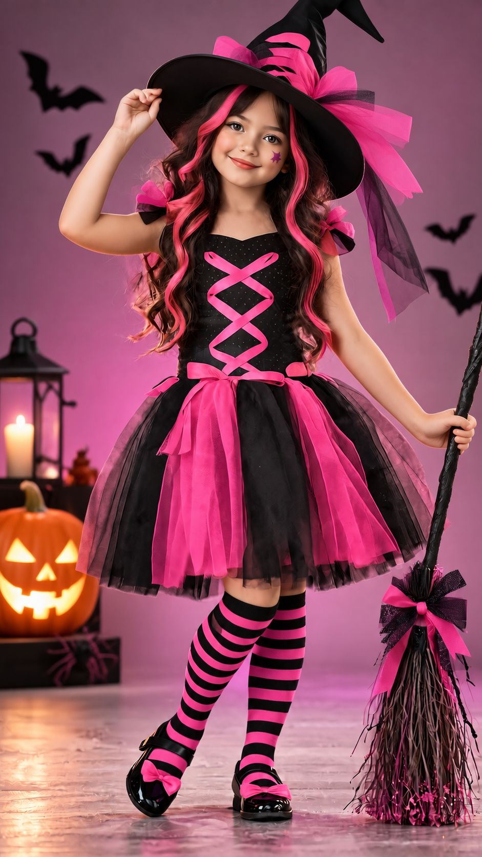 ROBE SORICERE TULLE NOIRE ET ROSE FUCHSIA ENFANT