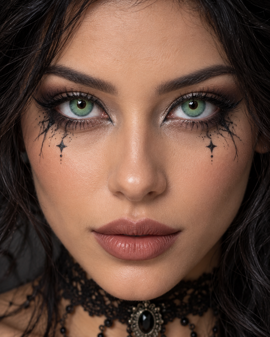 Portrait goth aux yeux vert émeraude