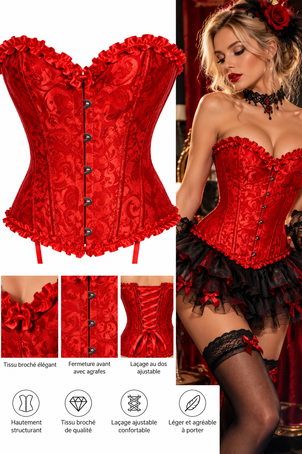 CORSET BROCHE ROUGE
