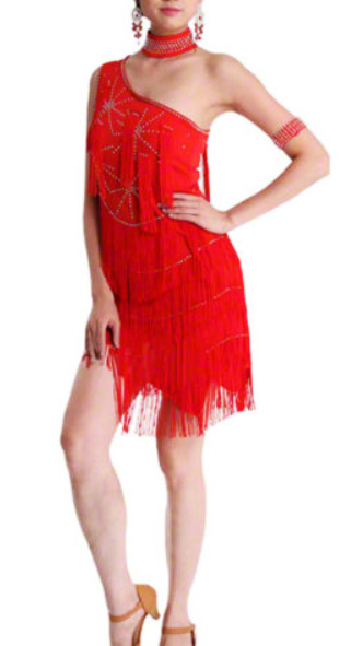 Robe de cabaret rouge à franges