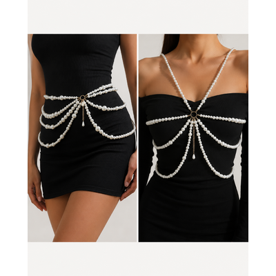 ceinture ou bijou  de corps perles blanches 2