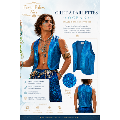 gilet à paillettes bleu turquoise