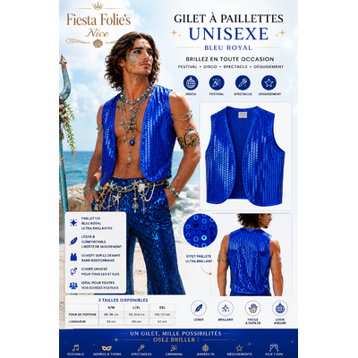 gilet paillettes bleu royal unisexe