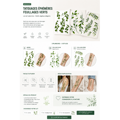 TATOUAGES EPHEMERES FEUILLES