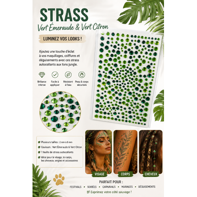 PLAQUE STRASS CAMAIEU VERT POUR VISAGE