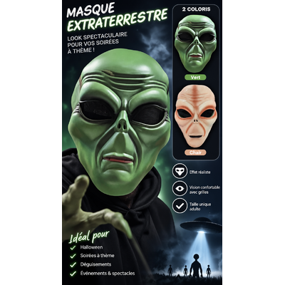 Masque Extraterrestre Adulte PVC Rigide Haute Qualité – Alien Vert ou Chair 1