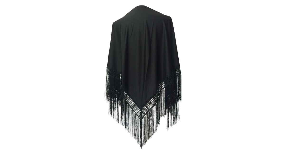Châle Espagnol Multicouleur Avec Franges - Noir Et Rouge - Polyester - Vintage Neuf Avec étiquettes