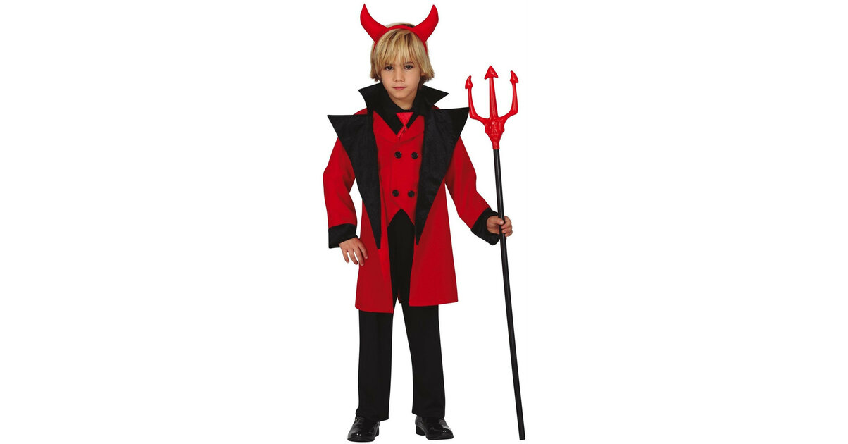 Jadeo Teufelskostüm Für Jungen 10-12 Jahre – Schwarzes Kleid Mit Roten Flammen, Kapuze & Maske