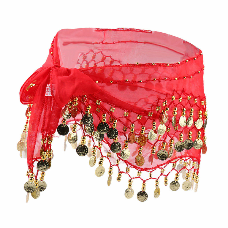 Ceinture/Foulard pour danse orientale rouge avec pièces or chez