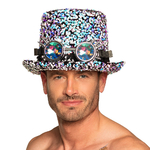 haut de forme paillettes avec lunettes steampunk burning man bleu 2