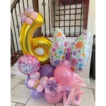 bouquet ballon chiffre or aluminium 6 et papillons