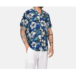 chemise hawaienne bleue avec hibiscus blancs 3