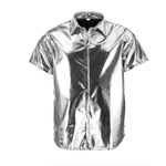 chemise metallisee disco argent manches courtes