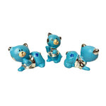 3 figurine chaton bleu metal argente