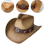 chapeau western paille luxe brode rose 1