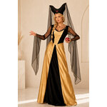 robe medievale satin noire et or avec henin
