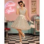 robe pinup blanche à pois noirs vintage annee 50