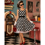 ROBE VINTAGE PIN UP NOIRE A POIS BLANCS
