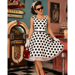 ROBE PIN UP BLANCHE A POIS NOIR ANNEE 50