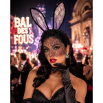 SERRE TETE ORIELLES DE LAPIN EN DENTELLE NOIRES AVEC VOILETTE 1