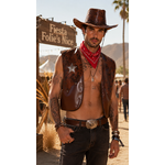 gilet simili cuir marron western cowboy