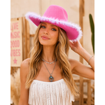 chapeau western rose marabout blanc