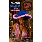 CHAPEAU WESTERN BLEU ROY MARABOU ROSE